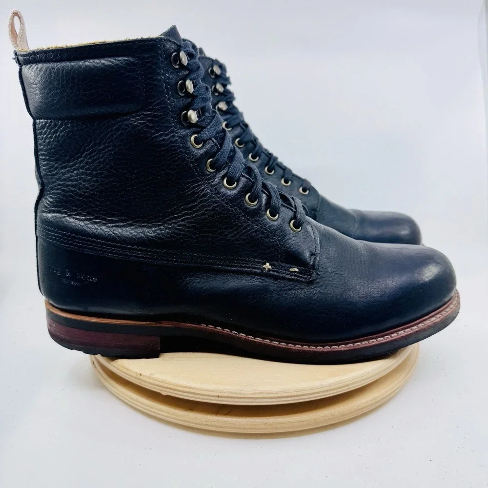 Rag & Bone Service Boots Mens 10 Black Leather Lace Up Heritage Combat Boots